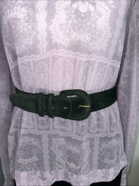 LANDS’ END S Genuine Suede Leather Winter Hunter Green Wide Vintage Buckle Belt